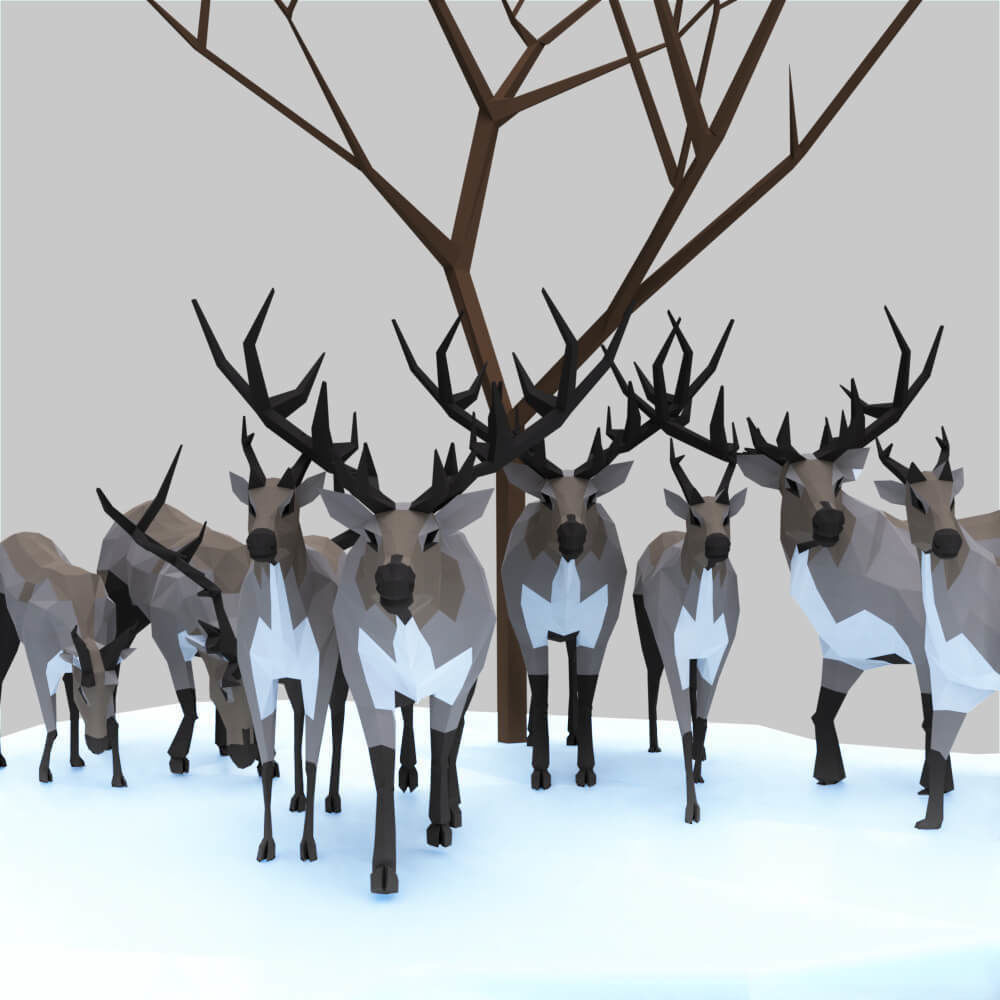 Reindeers polygonal elk and deer Low-poly 3D model_1