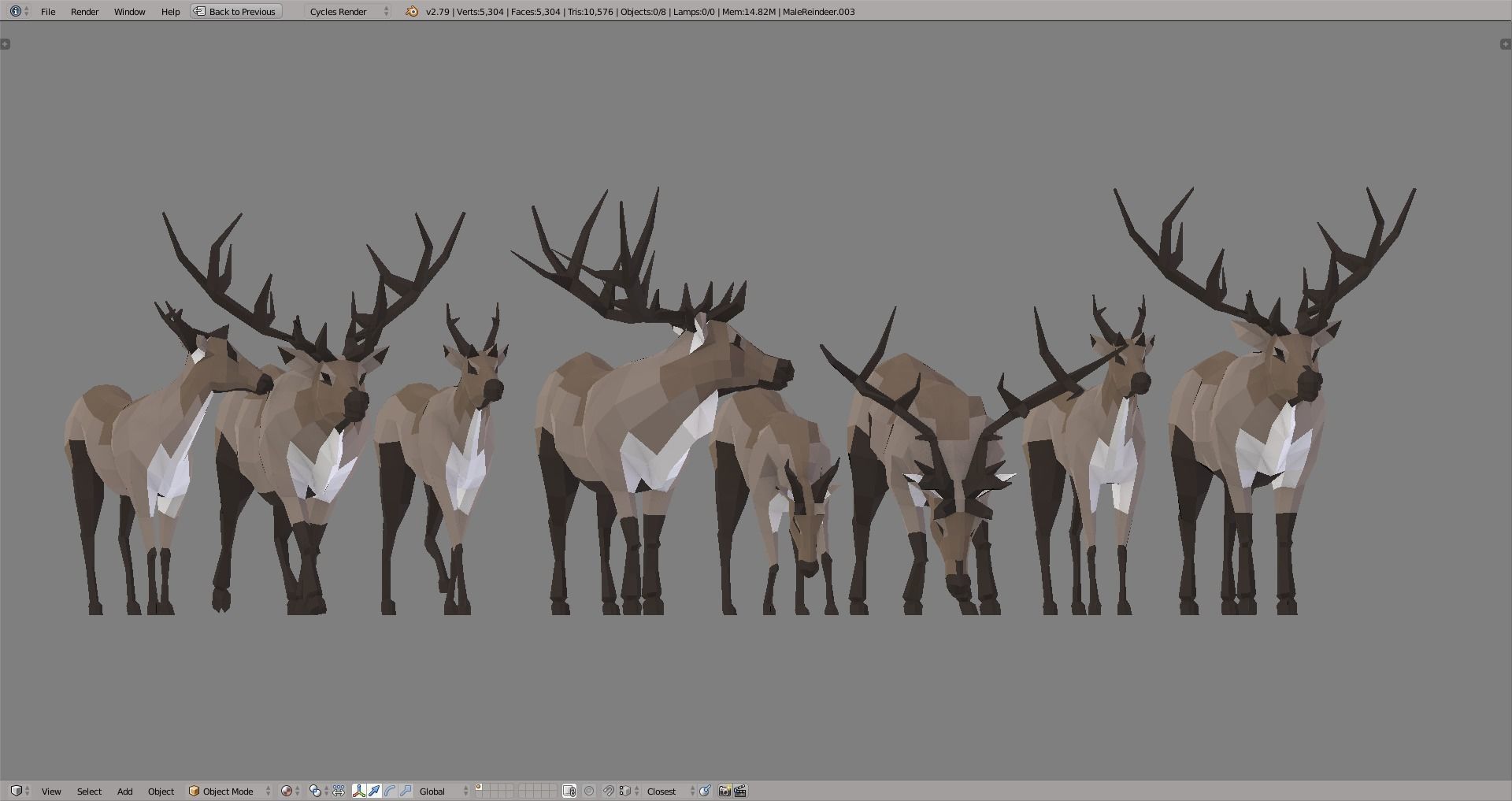Reindeers polygonal elk and deer Low-poly 3D model_4