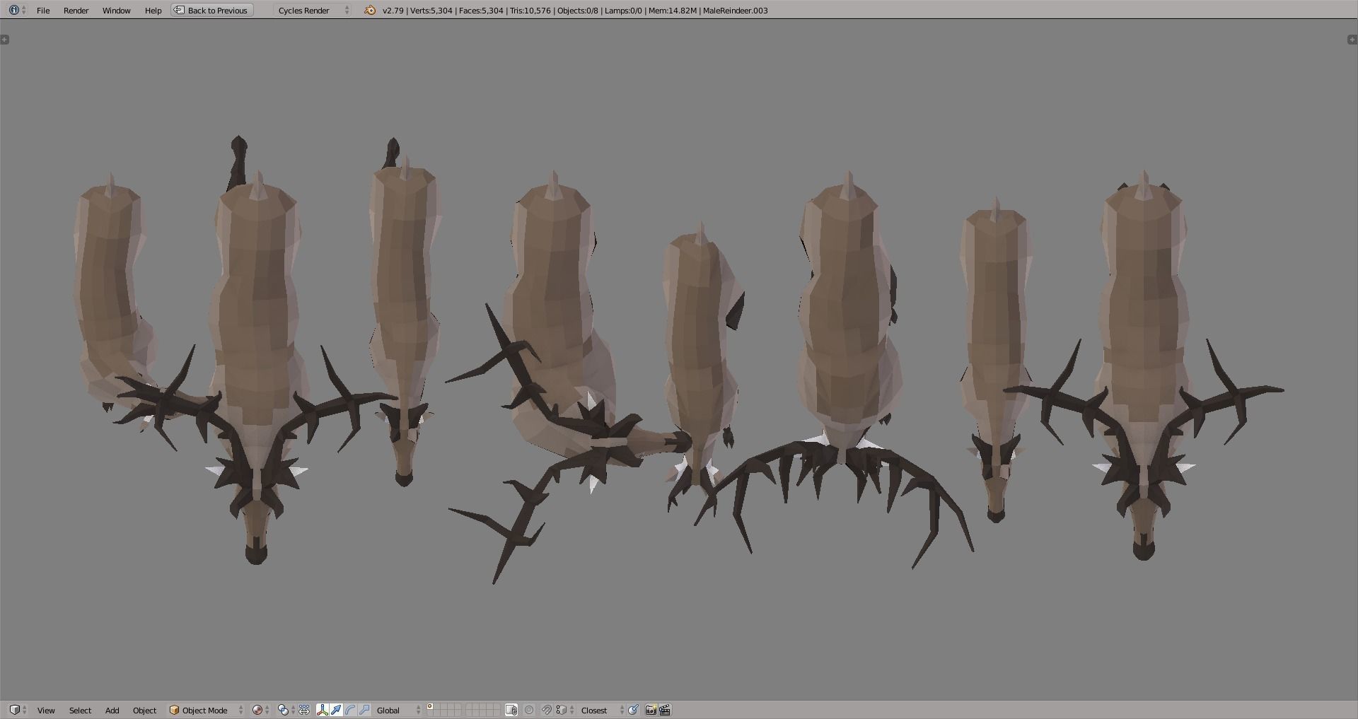 Reindeers polygonal elk and deer Low-poly 3D model_3