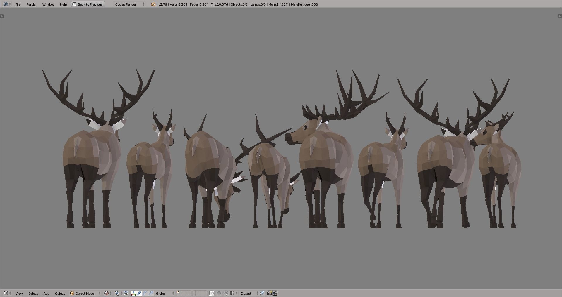 Reindeers polygonal elk and deer Low-poly 3D model_5