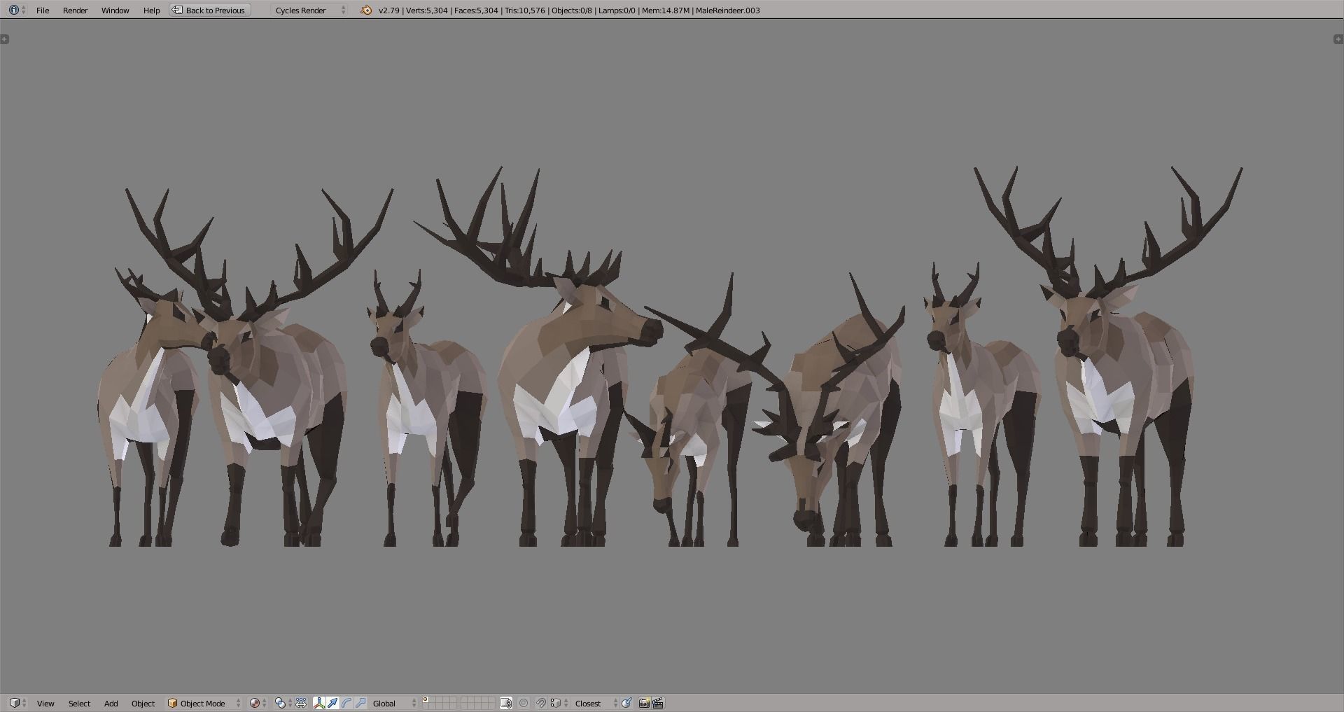 Reindeers polygonal elk and deer Low-poly 3D model_7