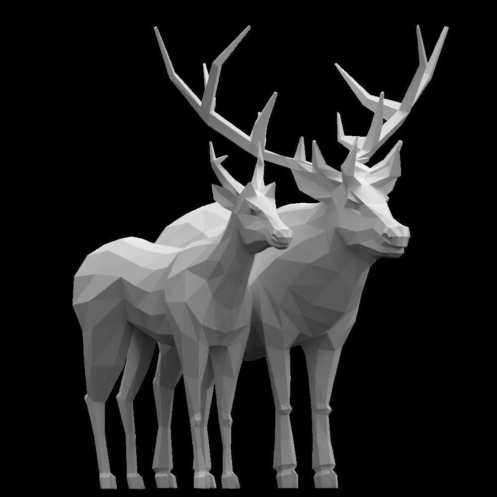 Reindeers polygonal elk and deer Low-poly 3D model_9