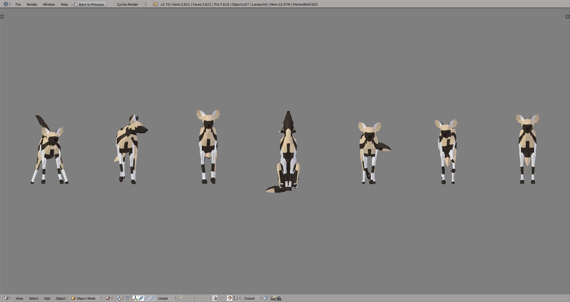 Painted Wolves Low-poly 3D model_2