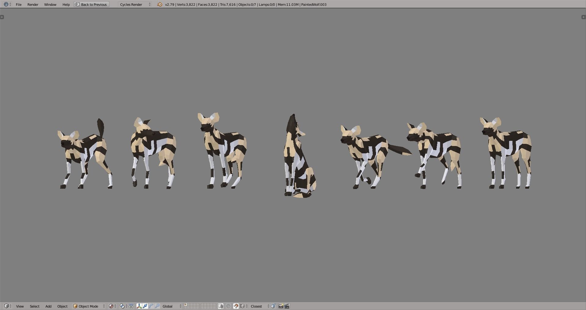 Painted Wolves Low-poly 3D model_7