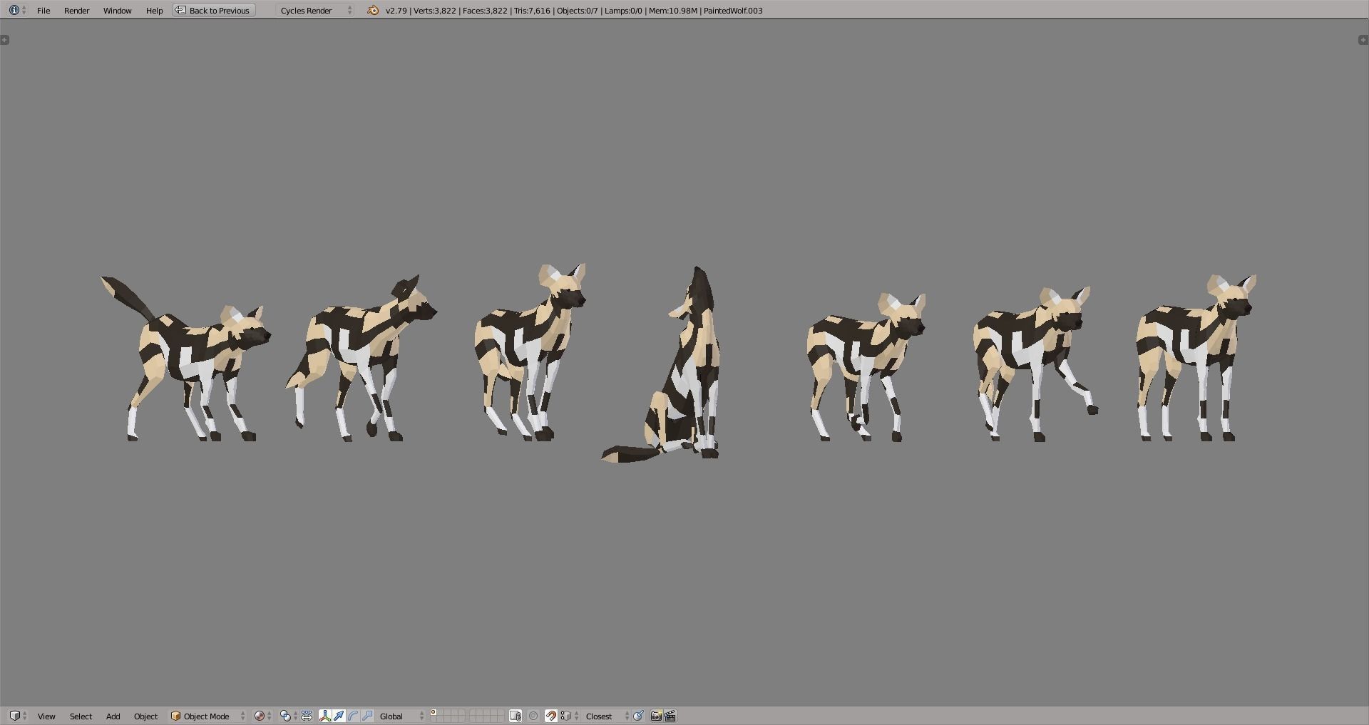 Painted Wolves Low-poly 3D model_4