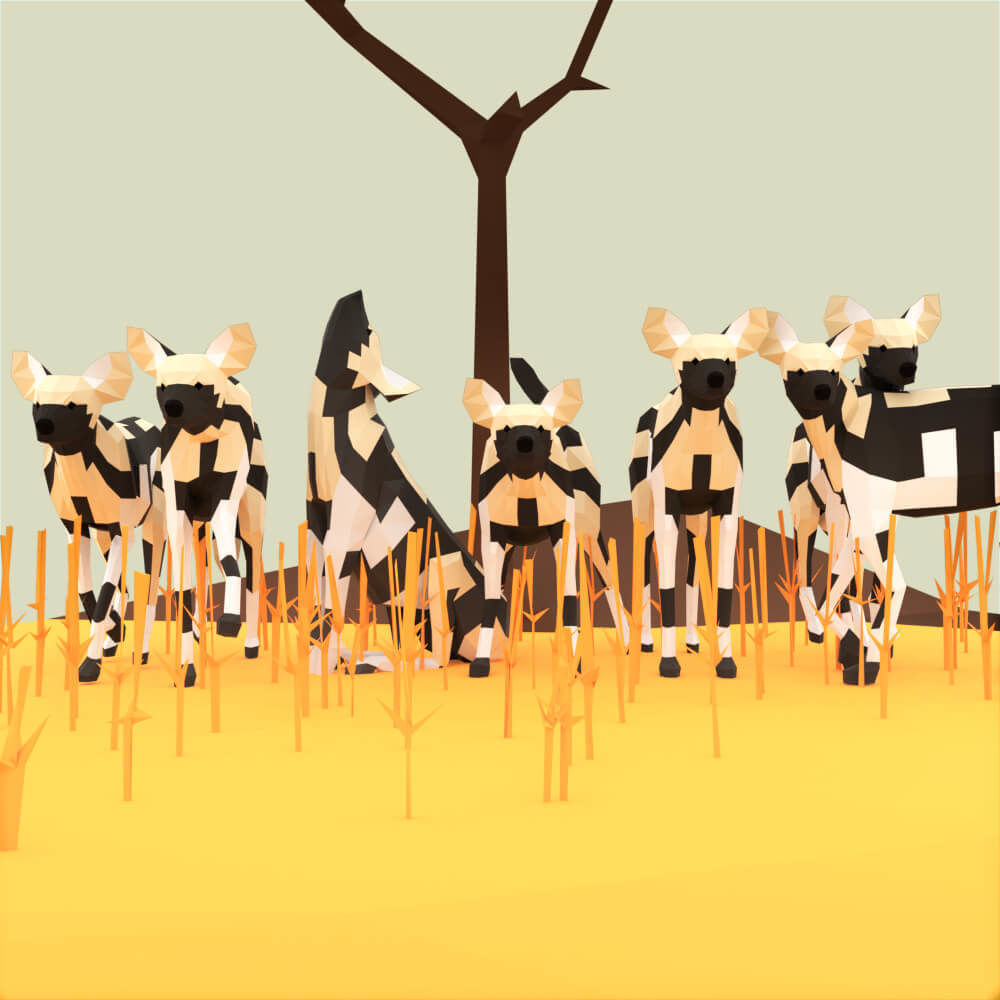 Painted Wolves Low-poly 3D model_1