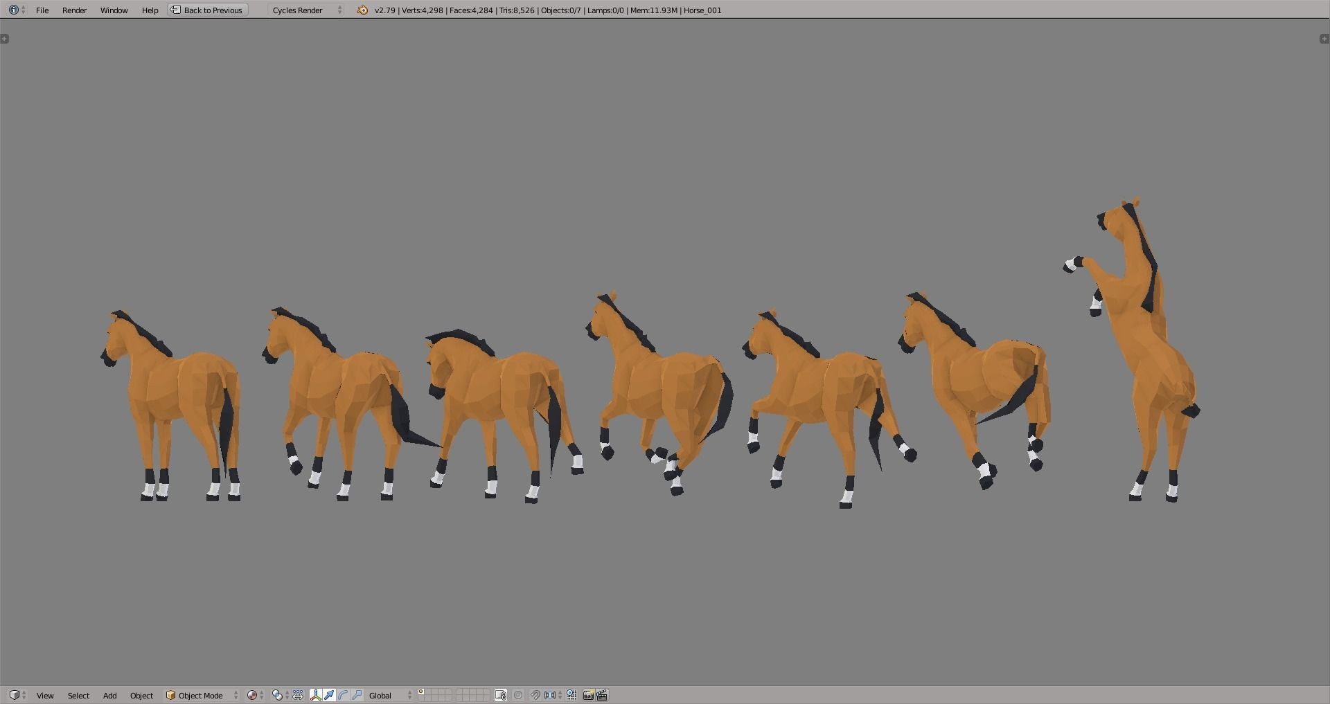 Horses polygonal horse Low-poly 3D model_6