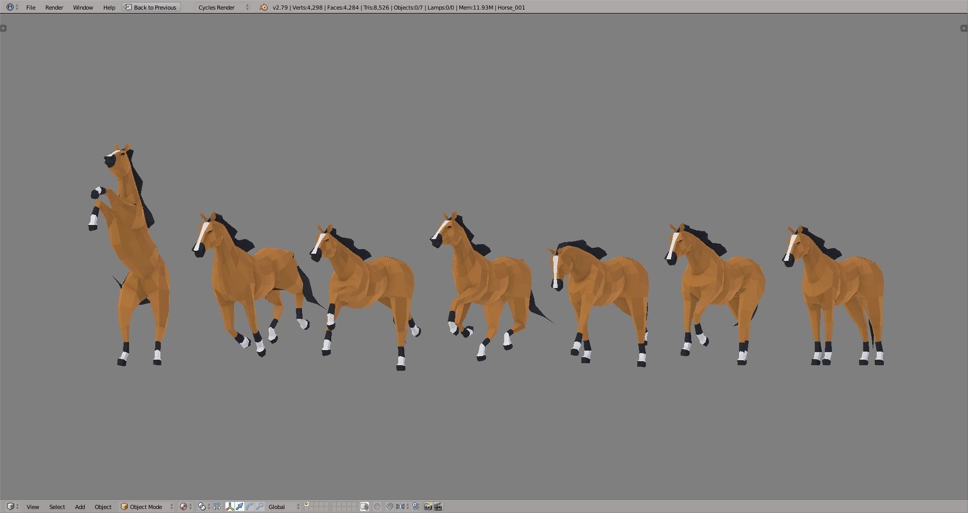 Horses polygonal horse Low-poly 3D model_7