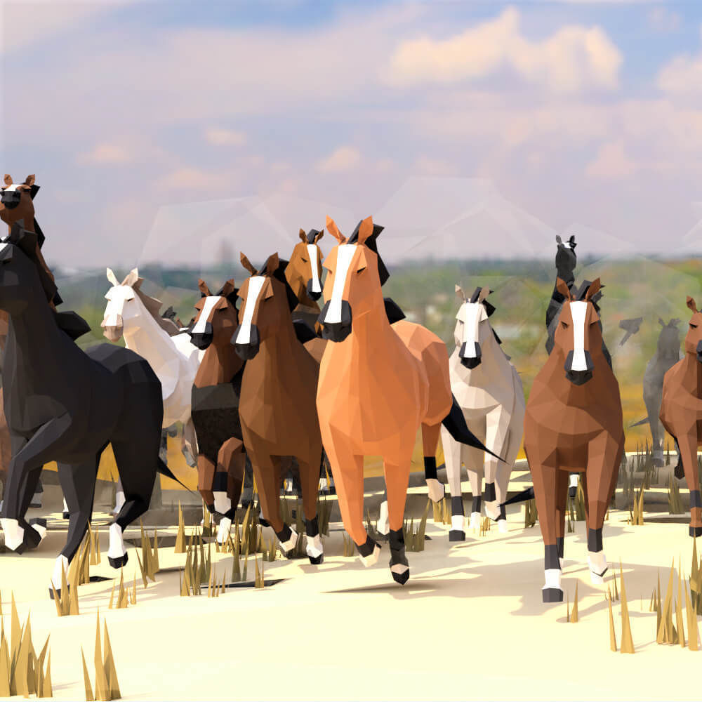 Horses polygonal horse Low-poly 3D model_1