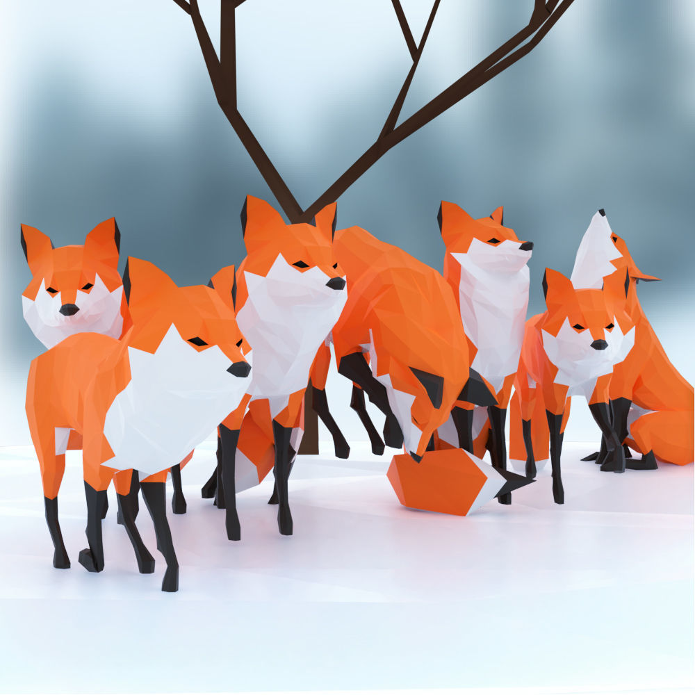 Foxes polygonal fox Low-poly 3D model_1