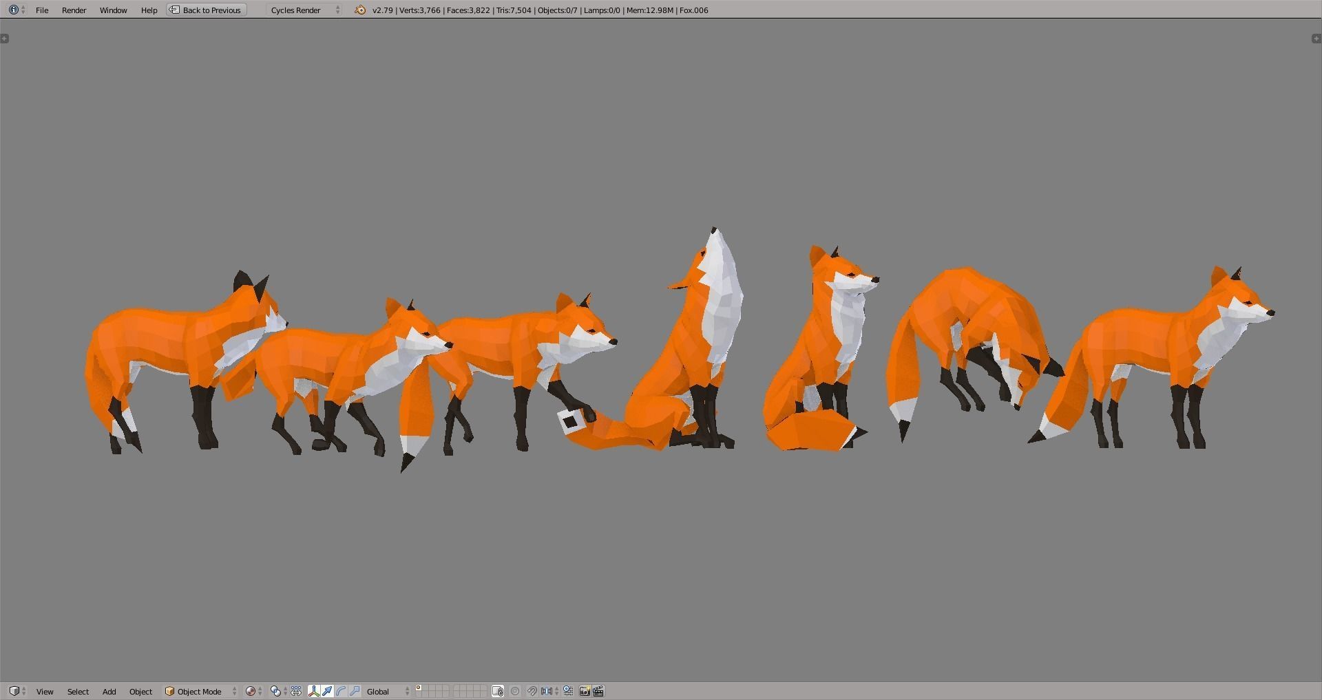 Foxes polygonal fox Low-poly 3D model_4