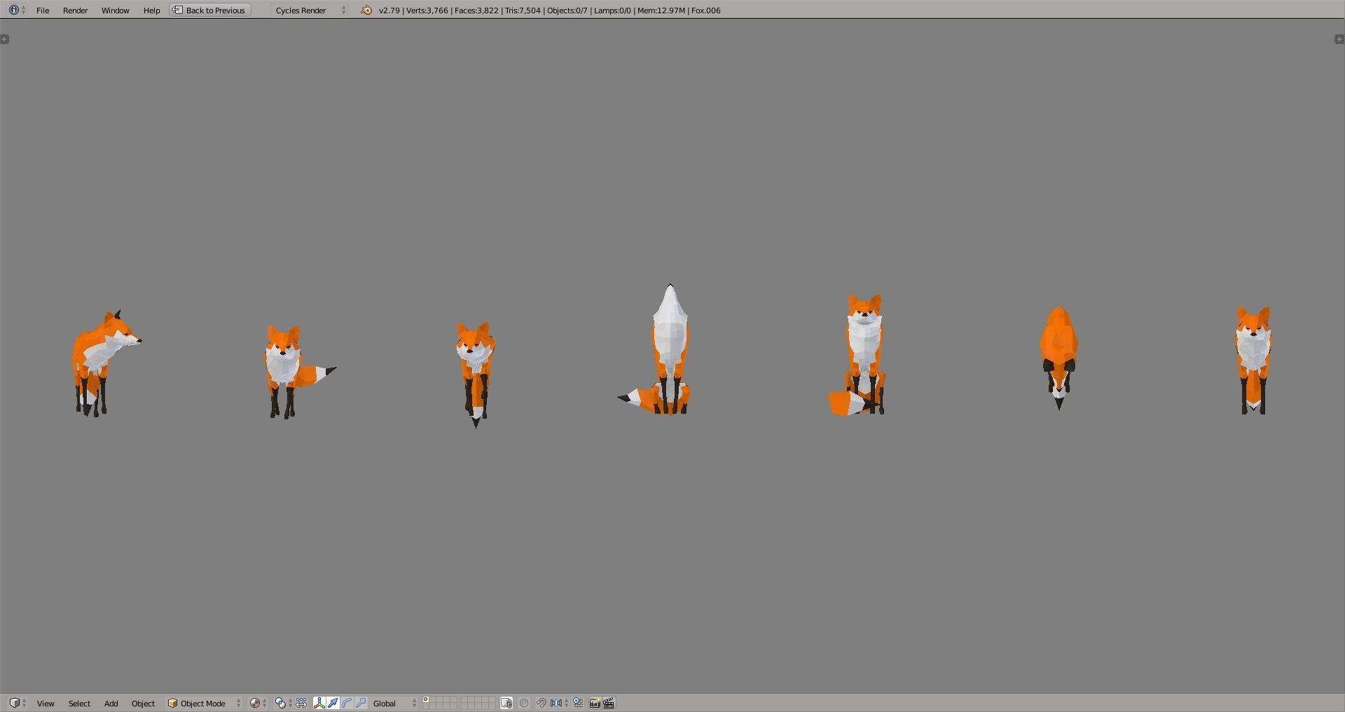 Foxes polygonal fox Low-poly 3D model_2