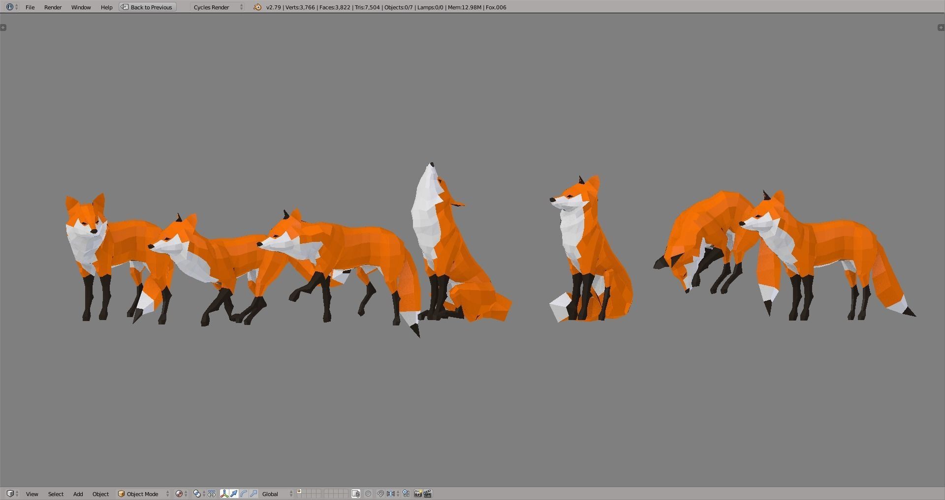 Foxes polygonal fox Low-poly 3D model_7