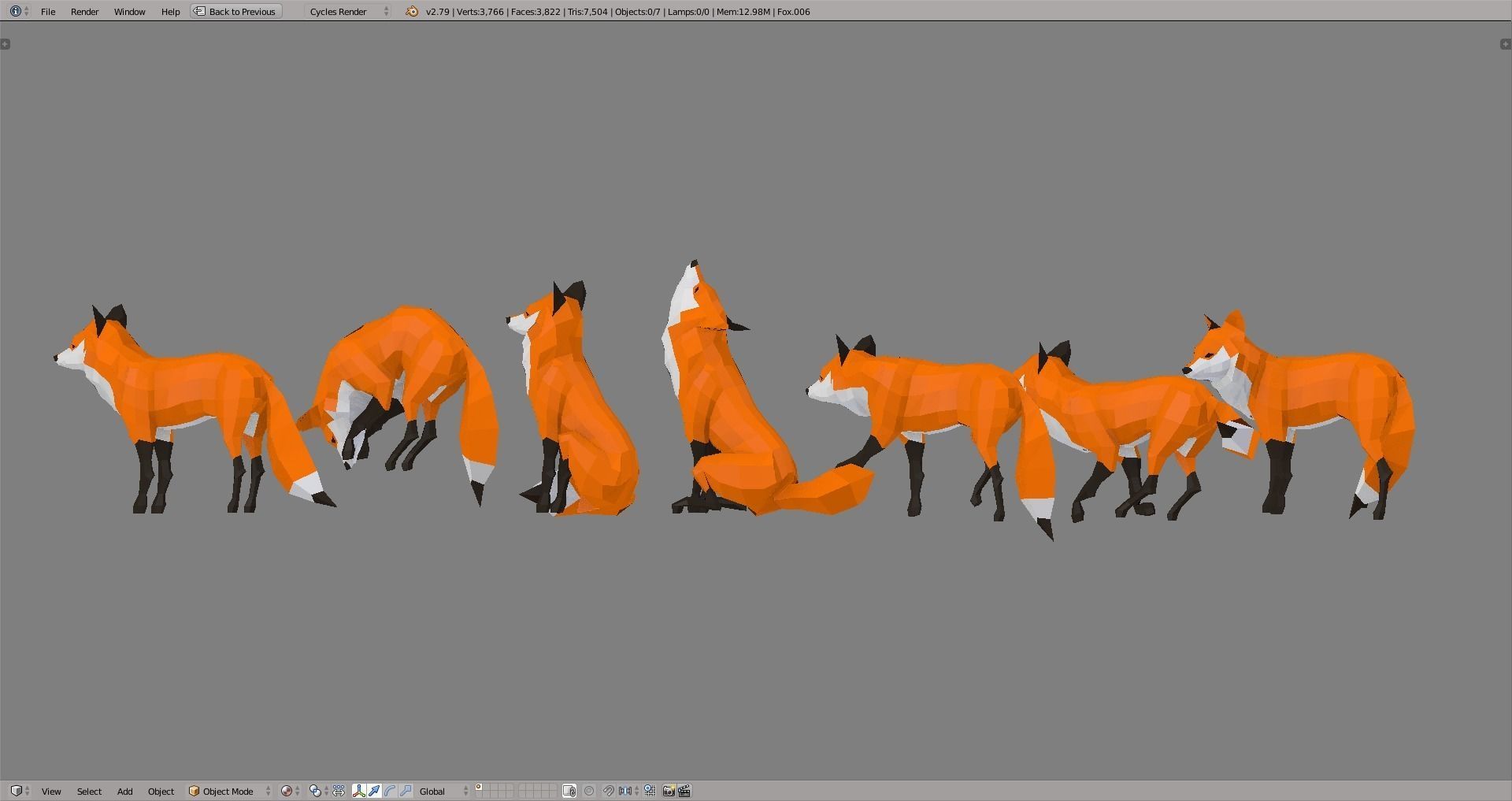 Foxes polygonal fox Low-poly 3D model_6
