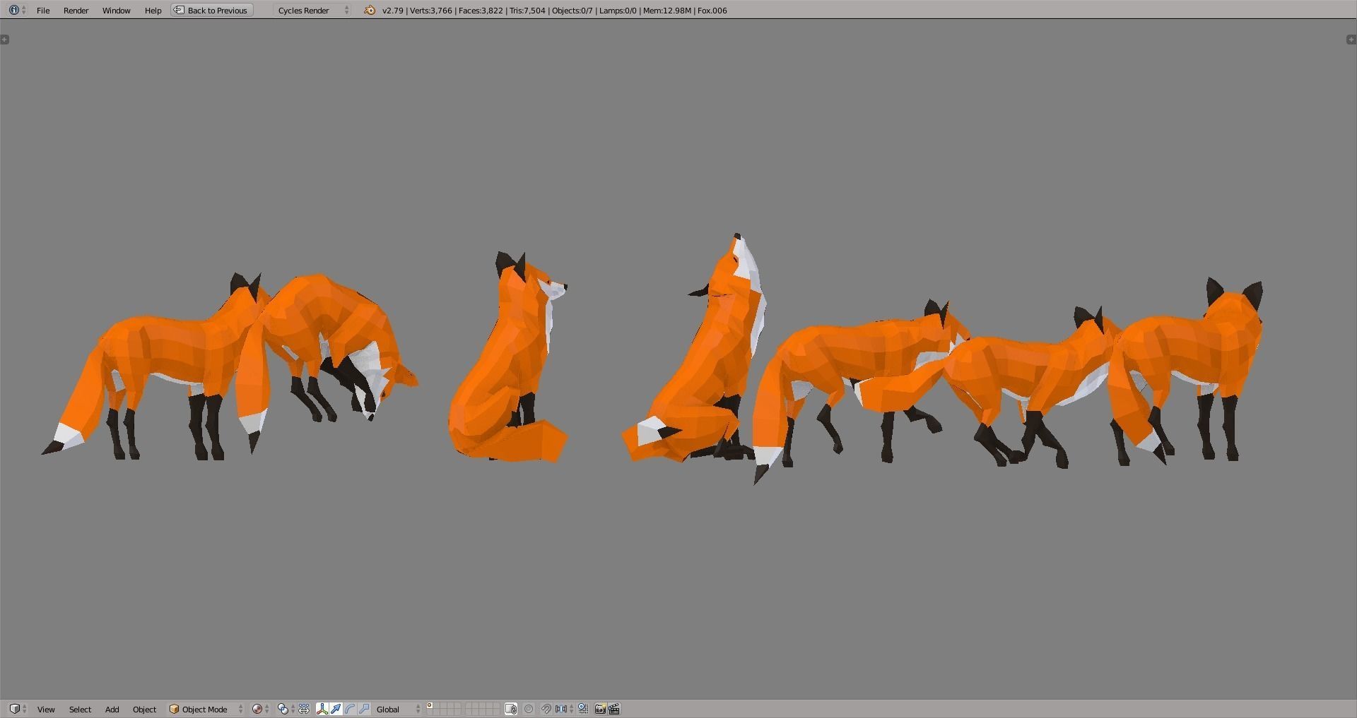 Foxes polygonal fox Low-poly 3D model_5