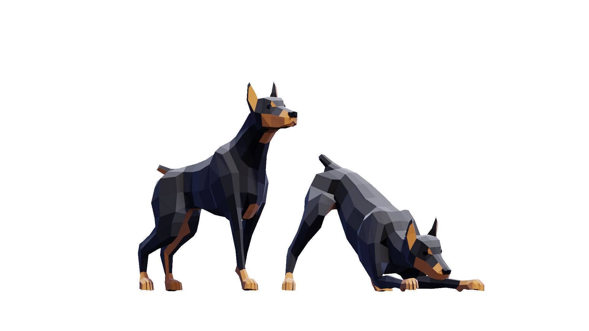 Doberman Dogs Pack Low-poly 3D model_3