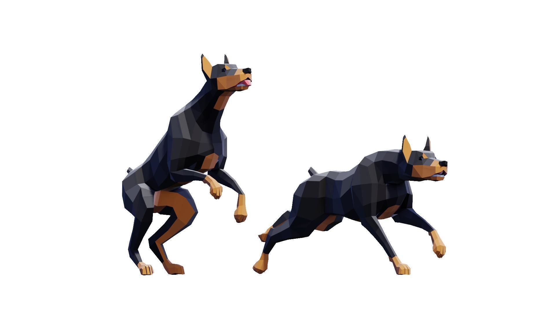 Doberman Dogs Pack Low-poly 3D model_5