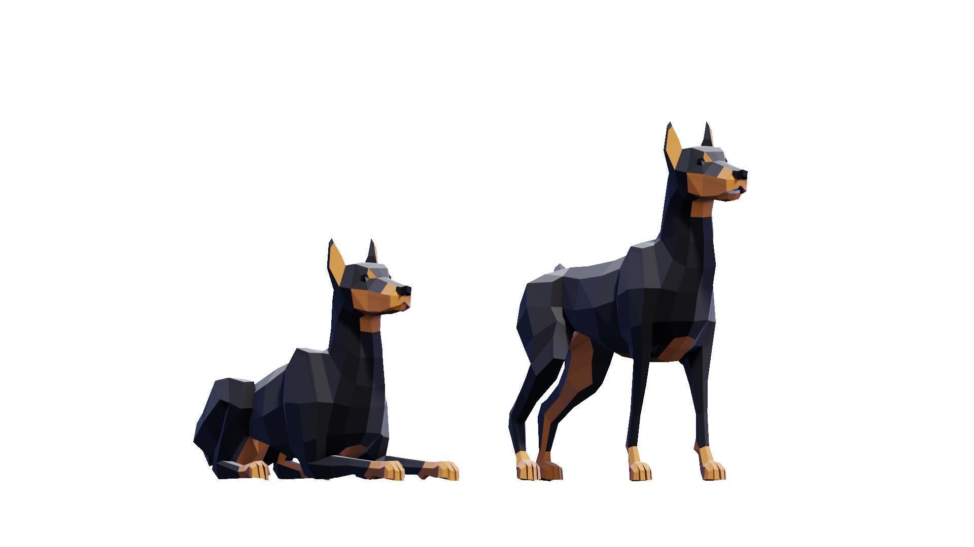 Doberman Dogs Pack Low-poly 3D model_4