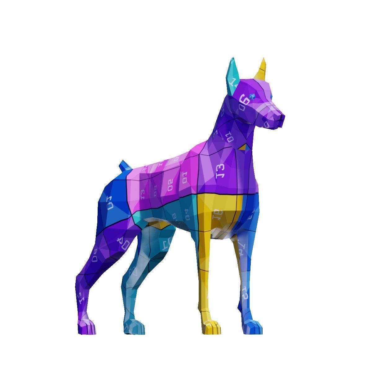 Doberman Dogs Pack Low-poly 3D model_6