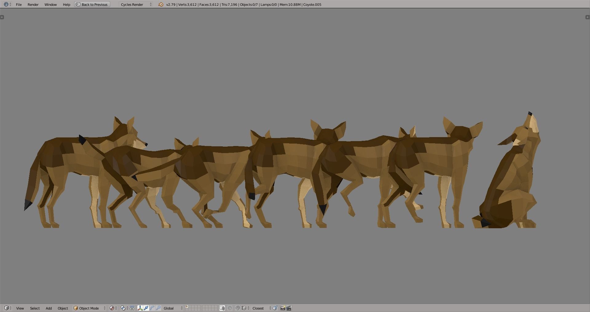 Coyote polygonal wolf Low-poly 3D model_4