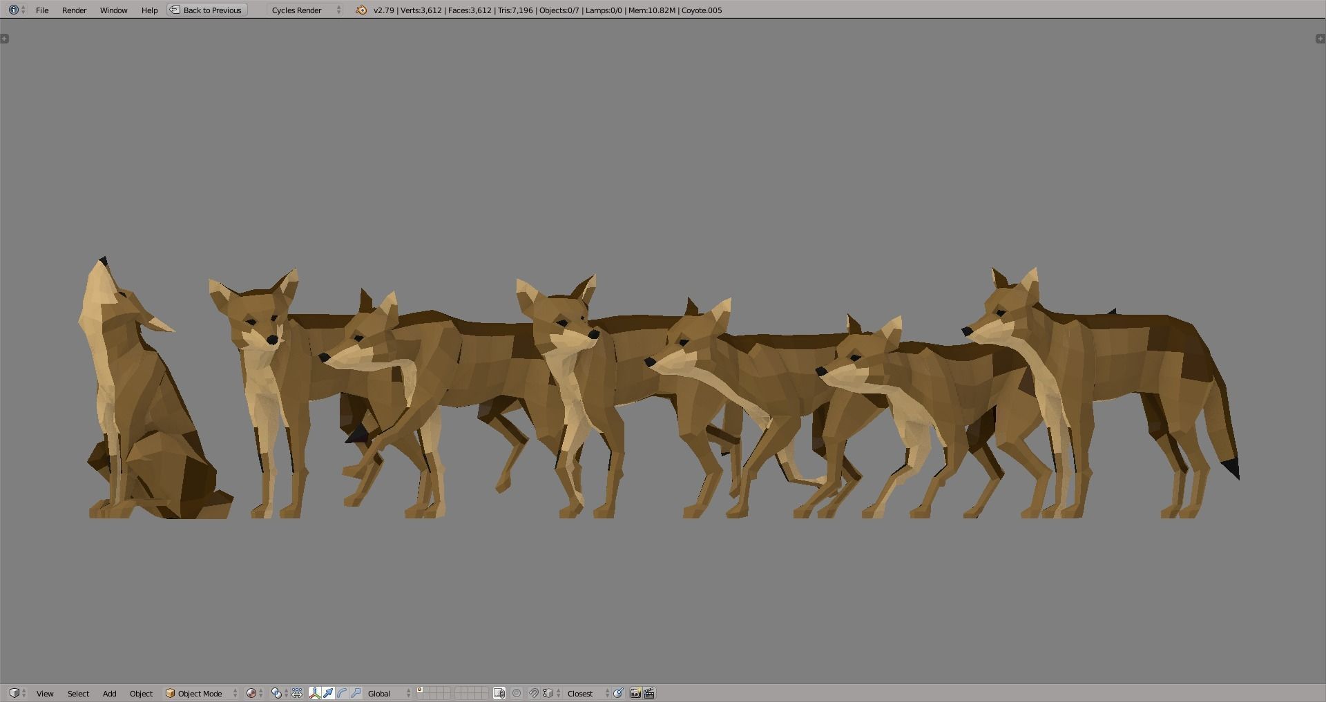 Coyote polygonal wolf Low-poly 3D model_2