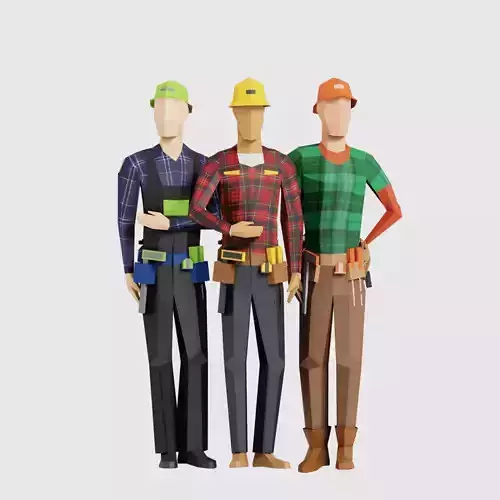 Construction Men Low-poly 3D model