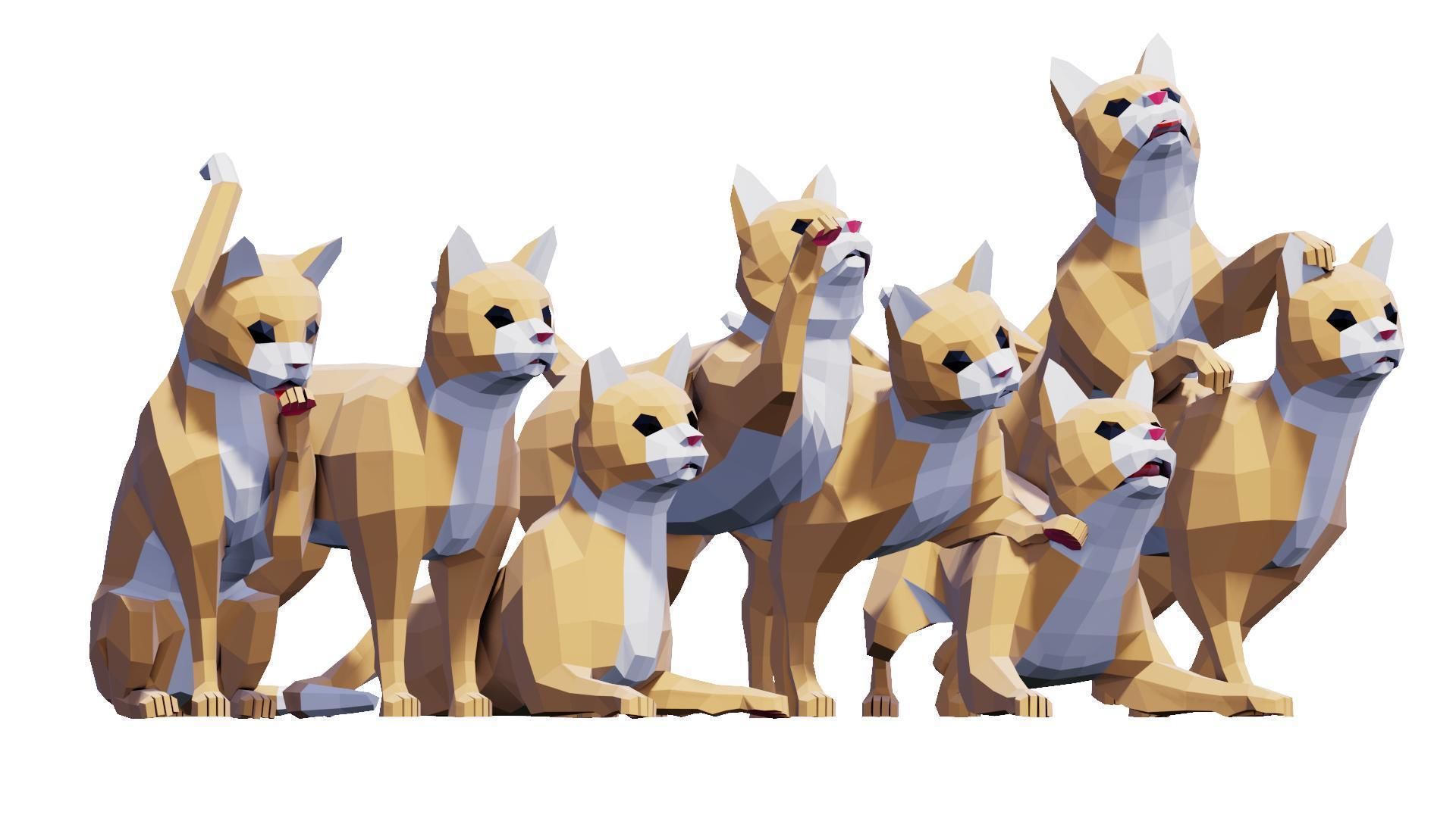 Cats Tabby Pack Low-poly 3D model_1