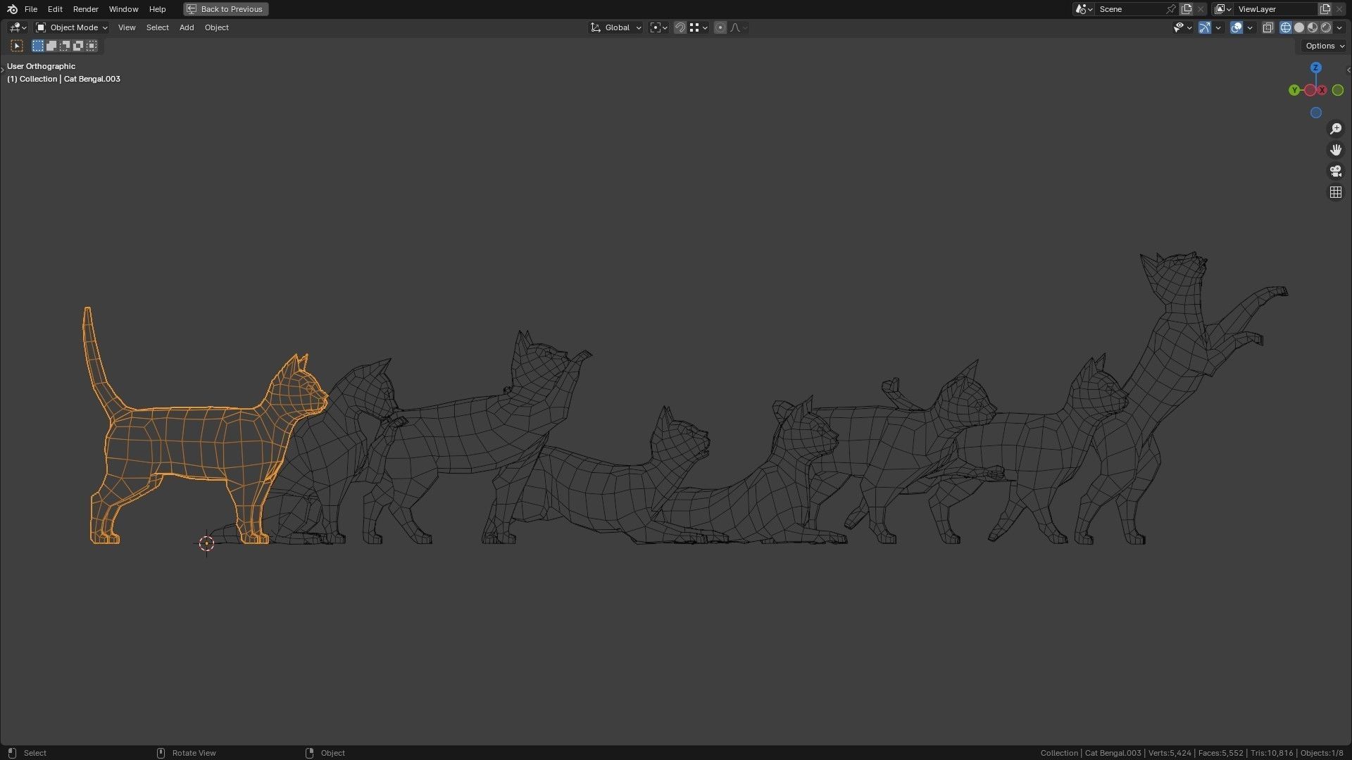 Cats Tabby Pack Low-poly 3D model_7