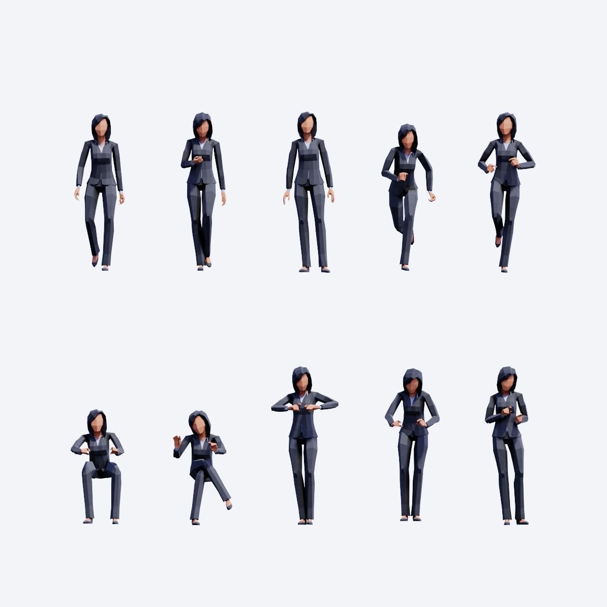 Business Women  Low Poly Posed People Pack Low-poly 3D model_3