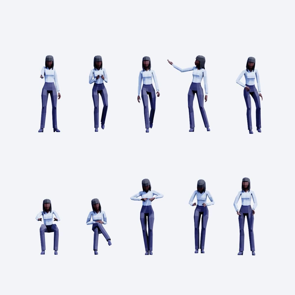 Business Women  Low Poly Posed People Pack Low-poly 3D model_1