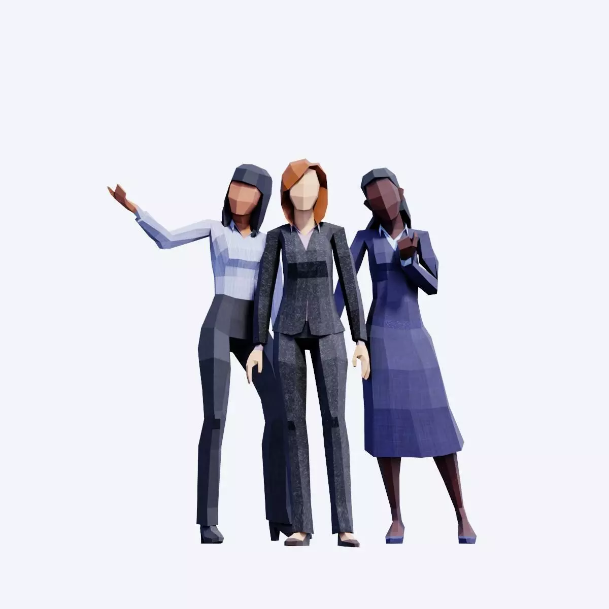 Business Women  Low Poly Posed People Pack Low-poly 3D model_0