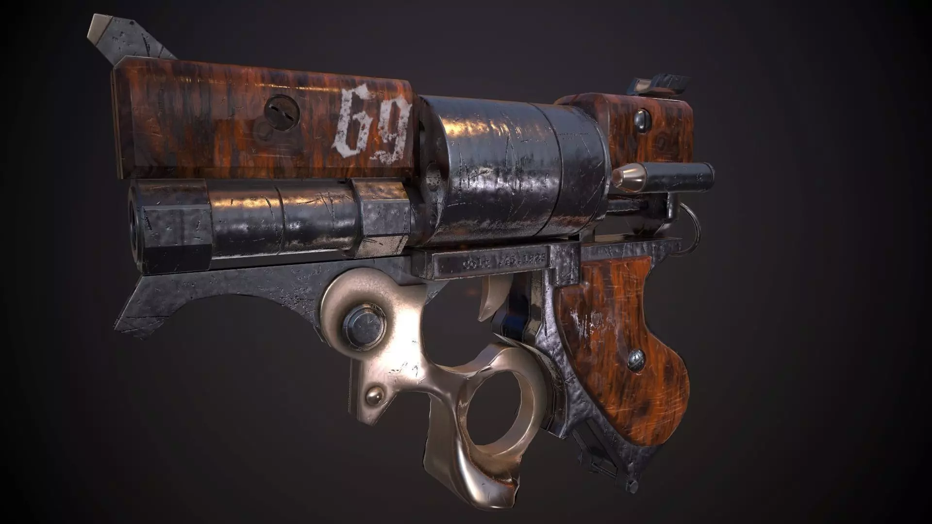 Steampunk Revolver Low-poly 3D model