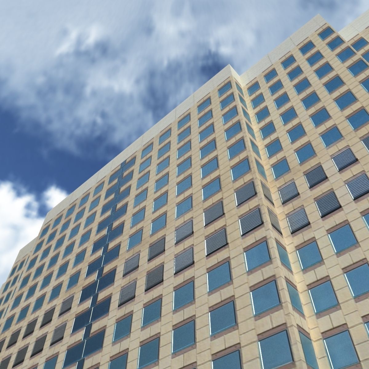 Skyscraper 5 tall building with windows and balconies Low-poly 3D model_3