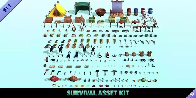 Survival Asset Kit Low-poly 3D model