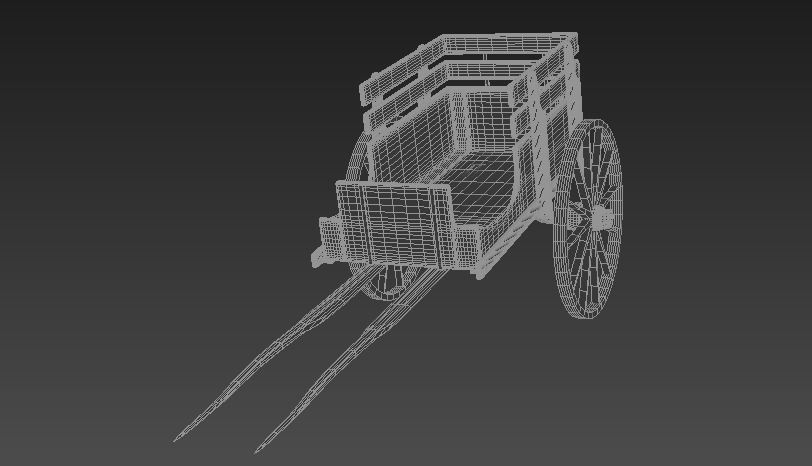 handcart wooden cart with wheels Low-poly 3D model_4