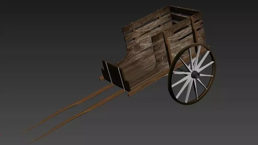 handcart wooden cart with wheels Low-poly 3D model_0