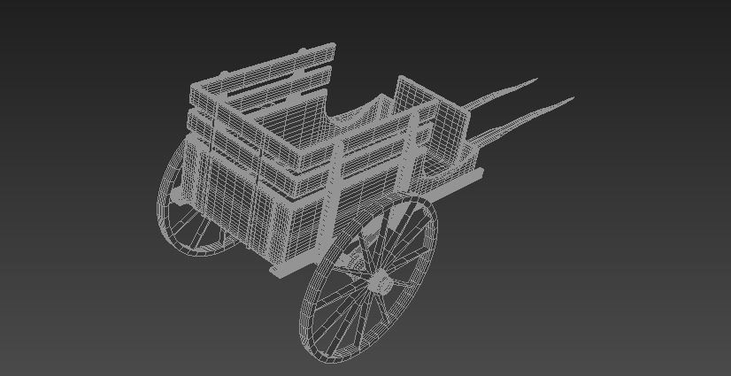 handcart wooden cart with wheels Low-poly 3D model_2