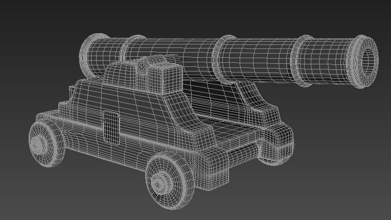 gunnery cannon on wooden cart Low-poly 3D model_3