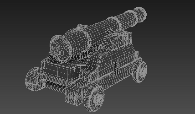 gunnery cannon on wooden cart Low-poly 3D model_4