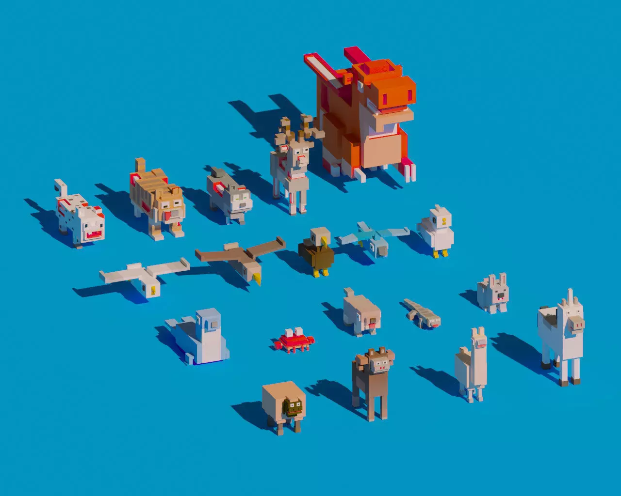 Low Poly Amimals Pack - Cartoon Crossy Road Low-poly 3D model_0