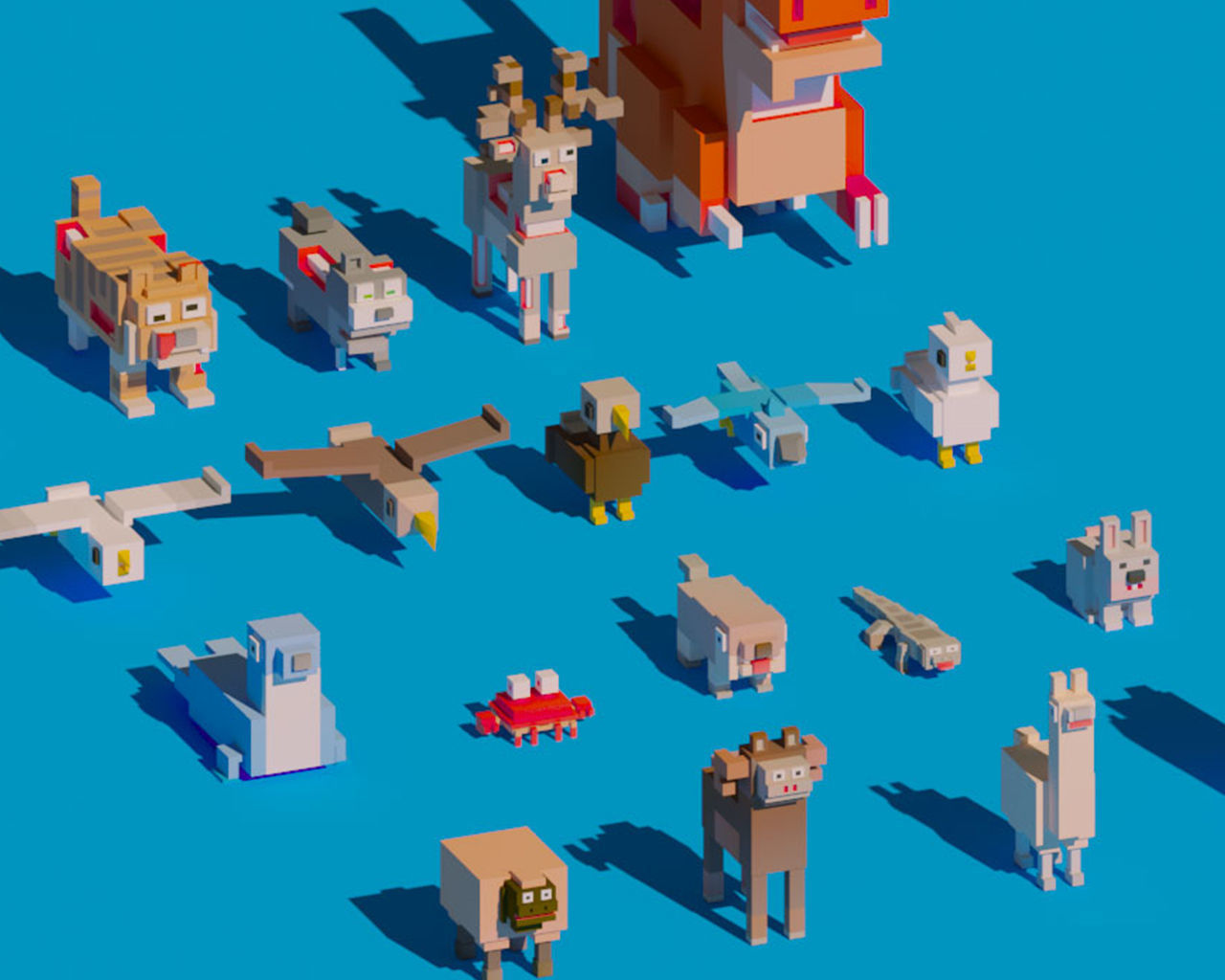 Low Poly Amimals Pack - Cartoon Crossy Road Low-poly 3D model_1