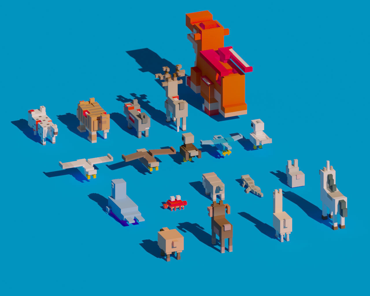 Low Poly Amimals Pack - Cartoon Crossy Road Low-poly 3D model_3