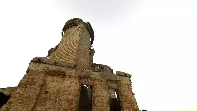 Realistic castle model low poly ruins of