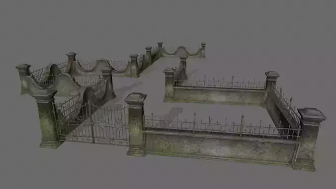 wall set wooden fence with iron railings