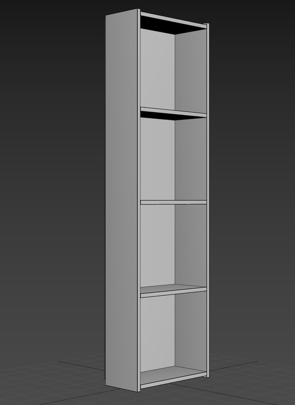 4 Shelves Library 3D model_1