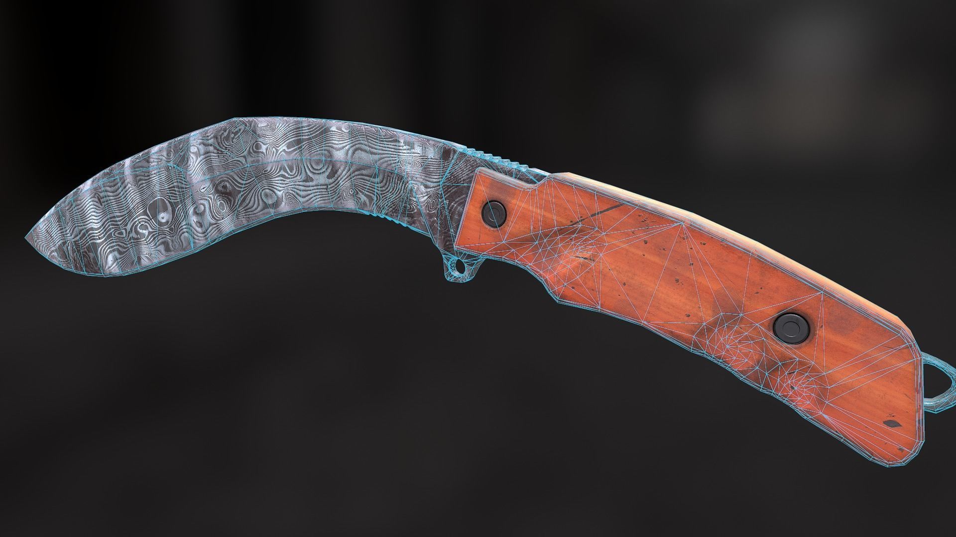 knife fox extreme tactical KUKRI low poly damask Low-poly 3D model_3