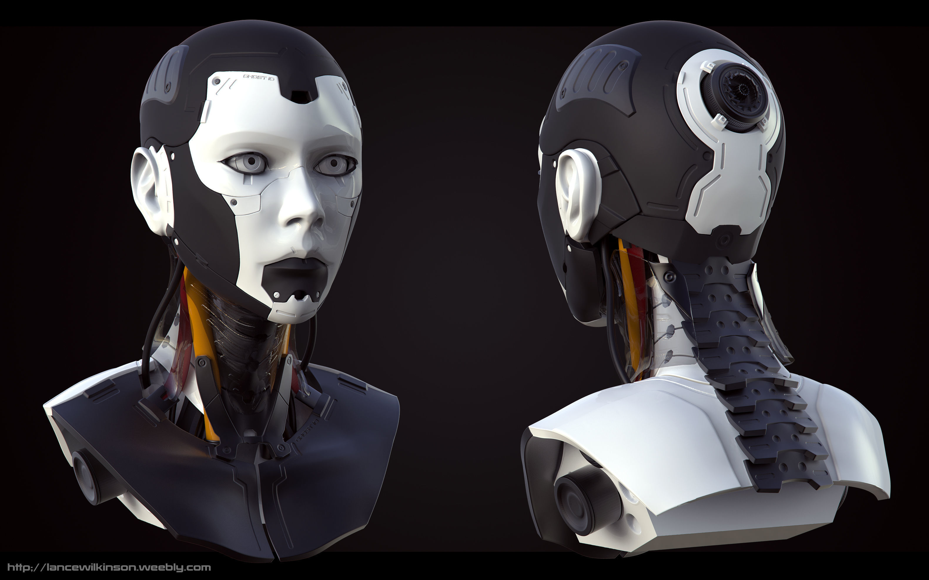 High Poly Female Cyborg Head 3D model_2
