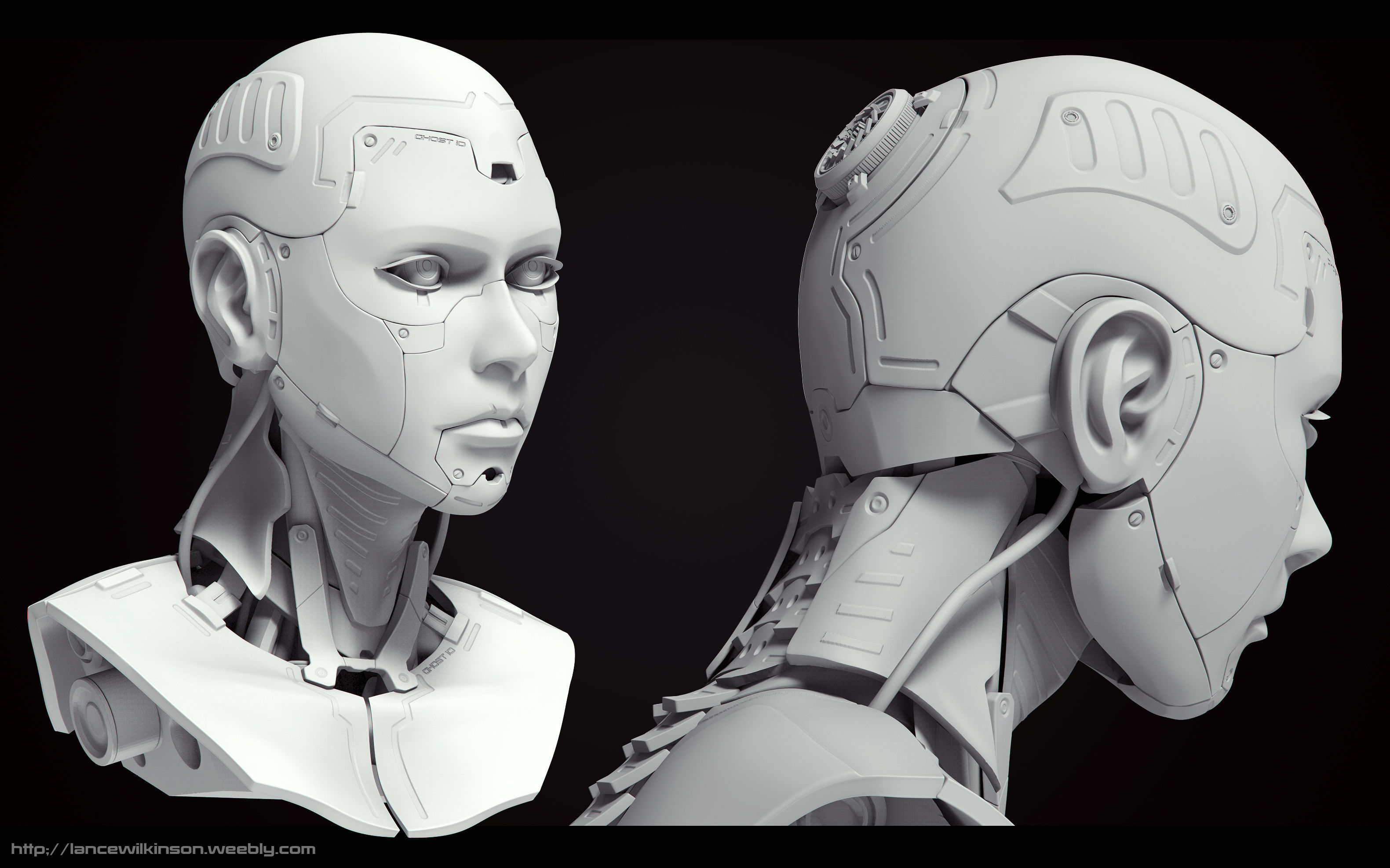 High Poly Female Cyborg Head 3D model_4
