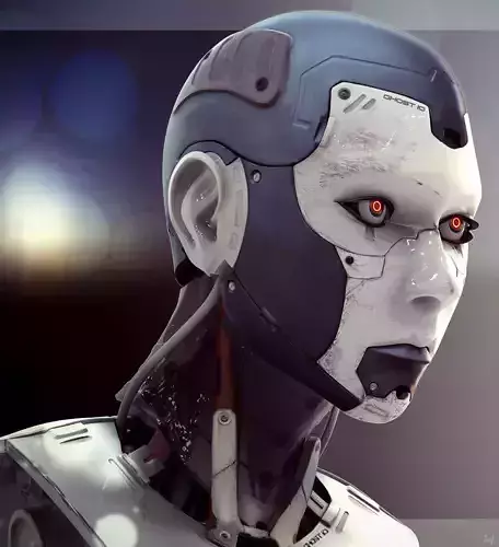 High Poly Female Cyborg Head 3D model