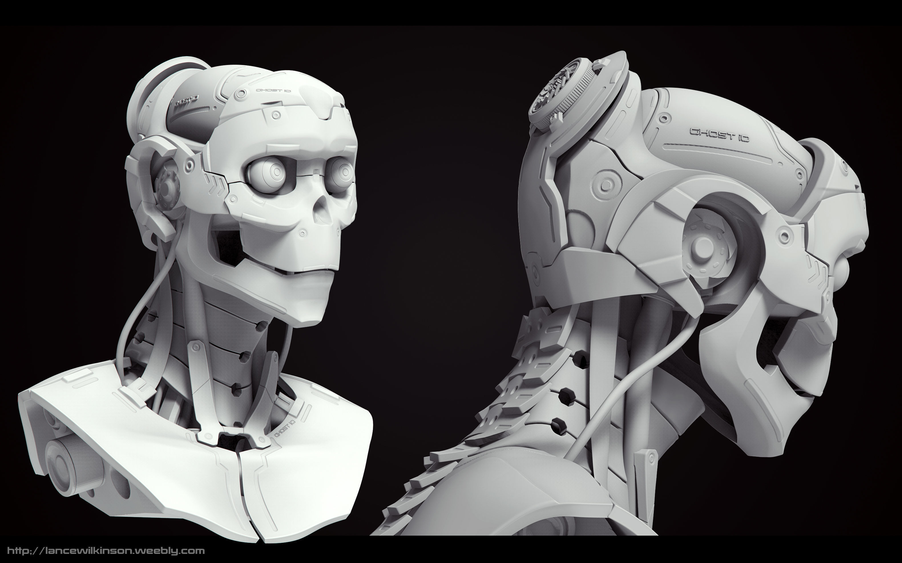 High Poly Female Cyborg Head 3D model_3